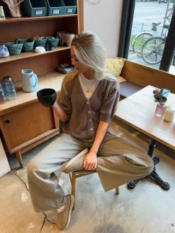 Sakura kortærmet cardigan - Brun