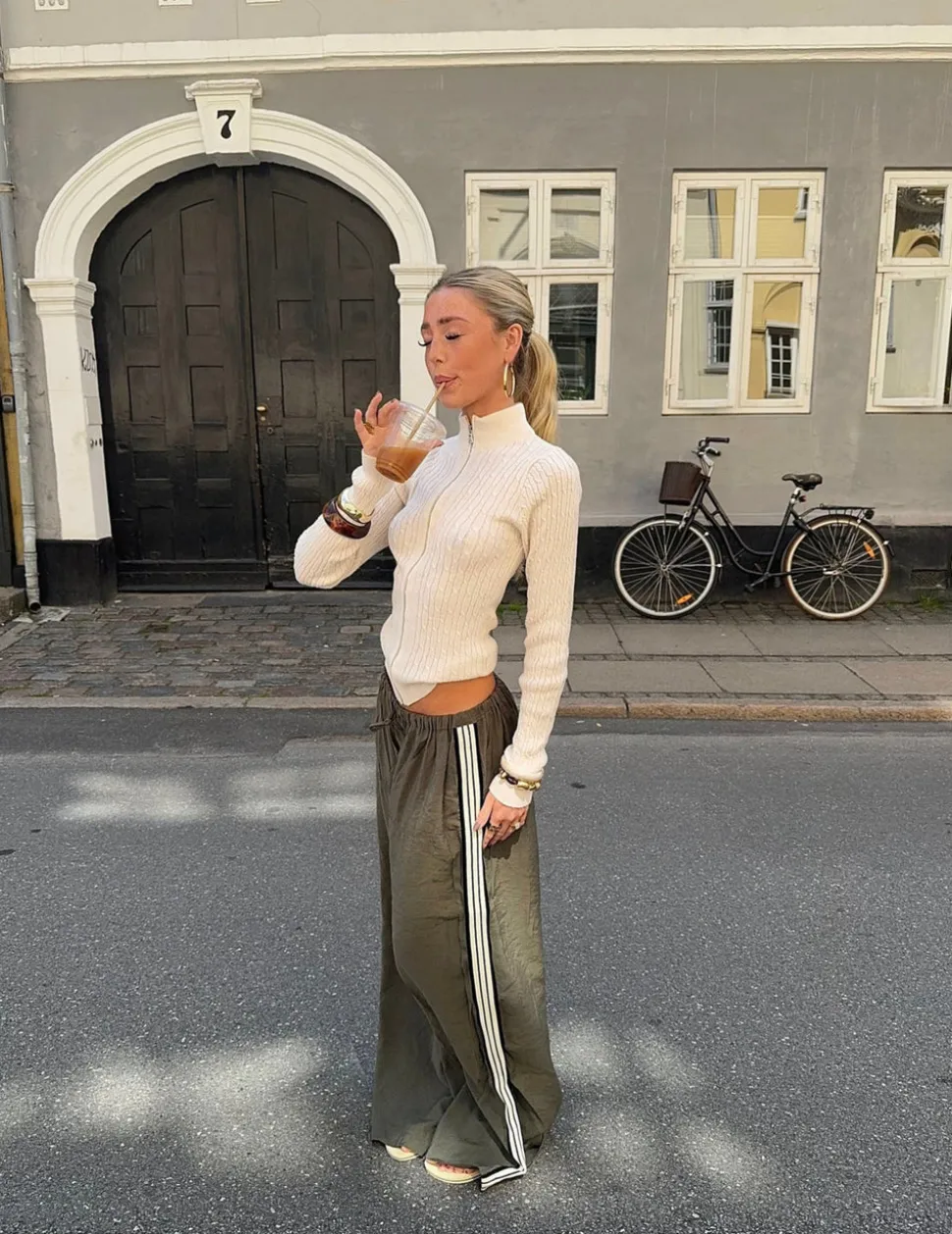 Samantha bukser med stribe detaljer - Kaki