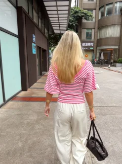 Scandivv bluse med striber - Pink/hvid