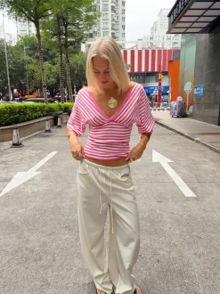 Scandivv bluse med striber - Pink/hvid
