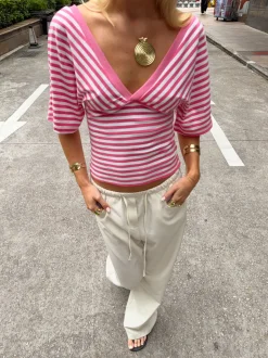 Scandivv bluse med striber - Pink/hvid