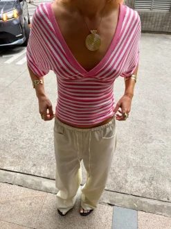 Scandivv bluse med striber - Pink/hvid