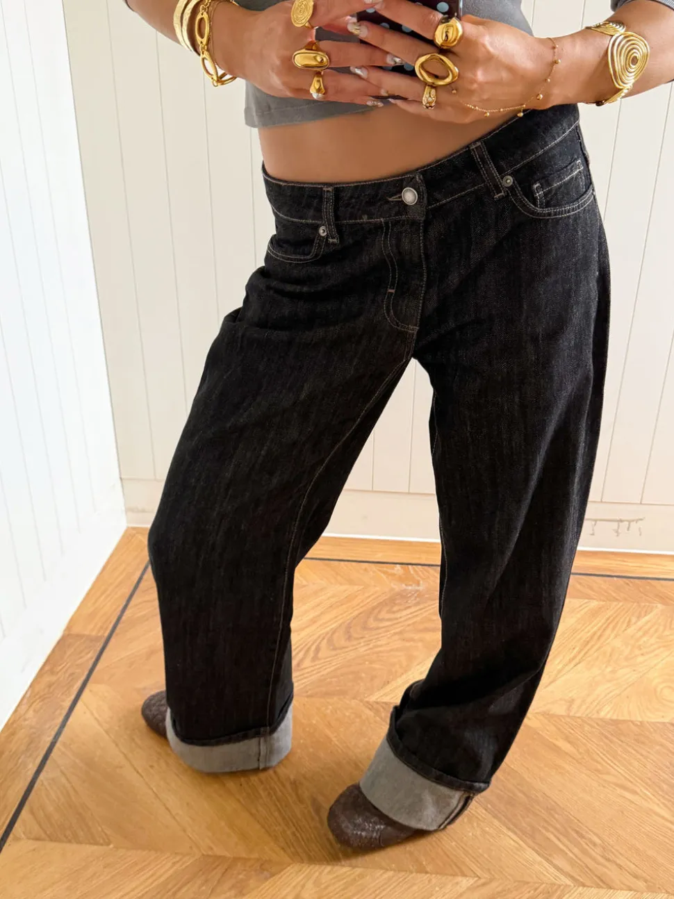 Scandivv jeans med opsmøg - Grå