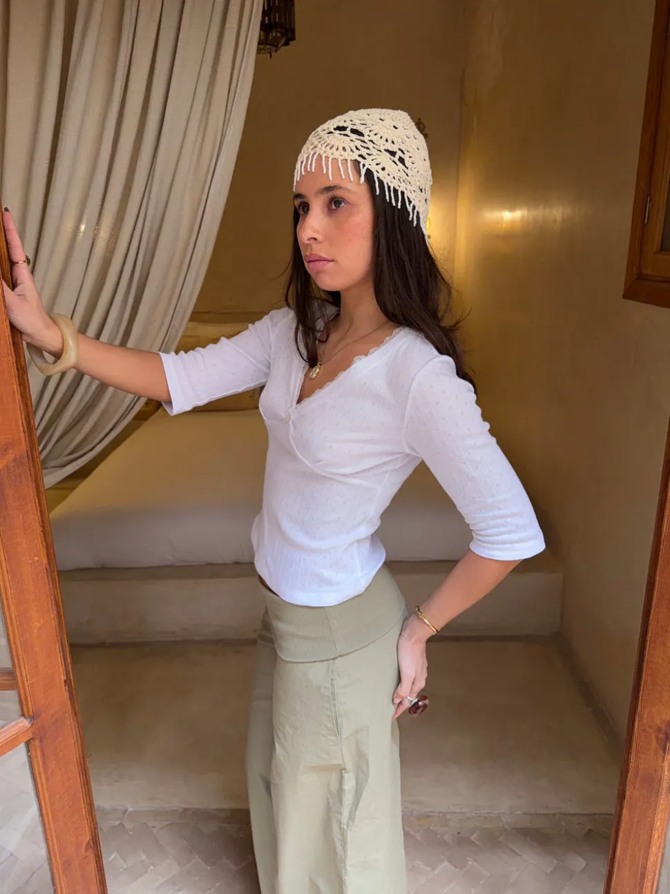 Shayla bluse med trekvartærmer - Hvid