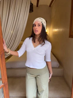 Shayla bluse med trekvartærmer - Hvid