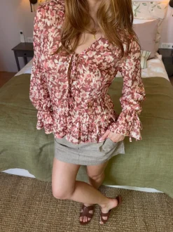 Silina bluse med blomster - Lyserød/brun