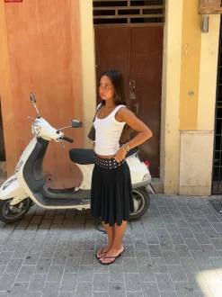 Simone midinederdel med polkaprikker - Sort/hvid