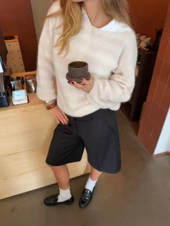 Sissal striktrøje med striber - Off white/beige