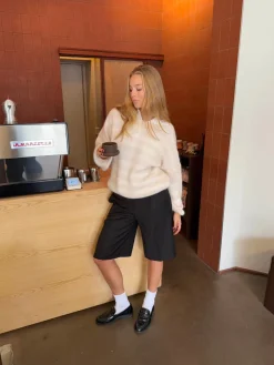 Sissal striktrøje med striber - Off white/beige