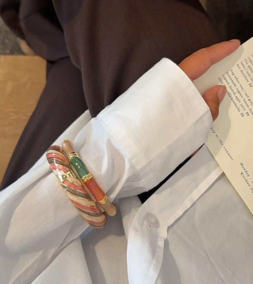 Sola armbånd med striber - Grøn/off white/brun/guld