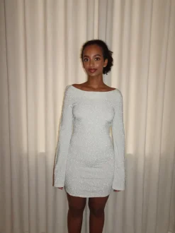 Solange glitterkjole med åben ryg - Sølv