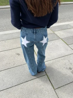Star jeans med hvide stjerner - Lys denim