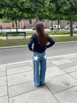 Star jeans med hvide stjerner - Lys denim