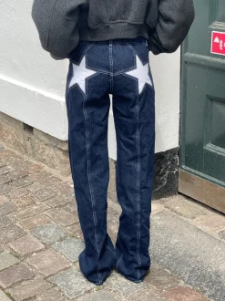 Star jeans med hvide stjerner - Mørk denim