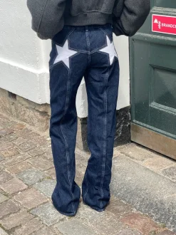 Star jeans med hvide stjerner - Mørk denim
