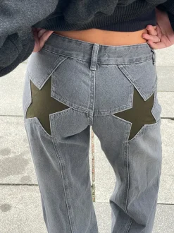 Star jeans med kaki stjerner - Grå