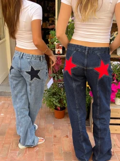 Star jeans med rød stjerne - Mørk denim