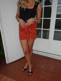 Stassy mini nederdel med bindedetalje - Orange