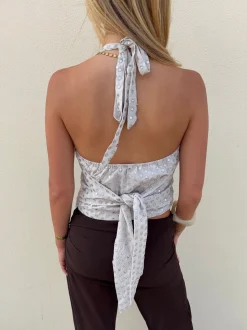 Stiney halterneck top med palietter - Beige