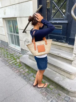 Strandtaske i flet - Beige