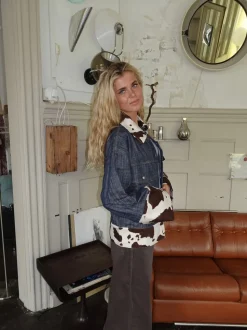 Suiva denimjakke med koprint - Blå/brun/hvid