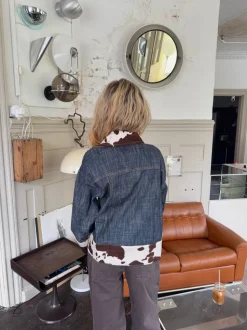 Suiva denimjakke med koprint - Blå/brun/hvid