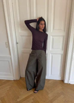 Suzy bluse med striber - Bordeaux og sort