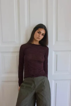 Suzy bluse med striber - Bordeaux og sort