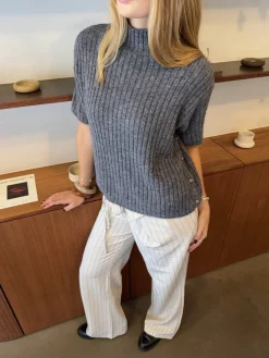 Tassi striktrøje med turtleneck - Grå