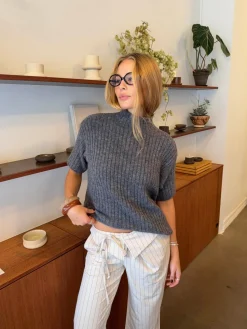 Tassi striktrøje med turtleneck - Grå