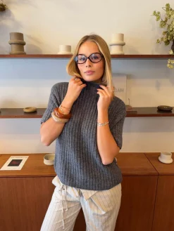 Tassi striktrøje med turtleneck - Grå