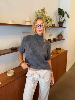 Tassi striktrøje med turtleneck - Grå