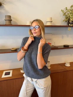 Tassi striktrøje med turtleneck - Grå
