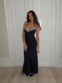 Tena kjole med blondedetaljer - Navy/hvid