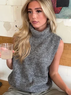 Thalia strikket vest med rullekrave - Grå