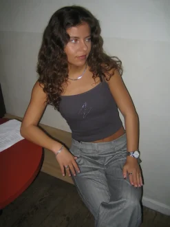 Thilde tanktop med rhinsten - Mørkegrå