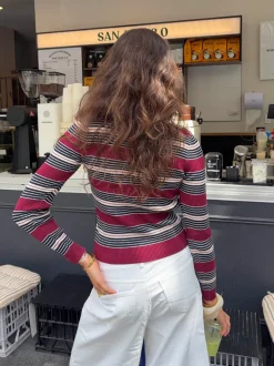 Tilina polo med striber - Rød/beige/navy