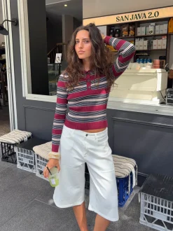 Tilina polo med striber - Rød/beige/navy