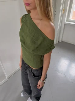 Tiril one shoulder top i hør - Grøn