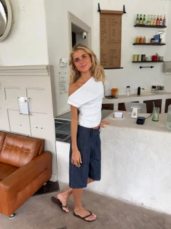 Tiril one shoulder top i hør - Hvid