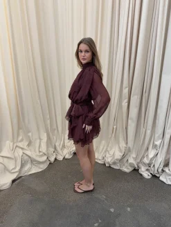 Tommeline kjole med bindebånd - Bordeaux/sort