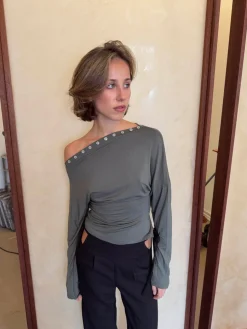 Ukana bluse med knapper - Kaki