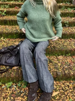 Valdamara oversized striktrøje med turtleneck - Grøn
