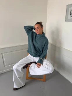 Valdamara oversized striktrøje med turtleneck - Blå