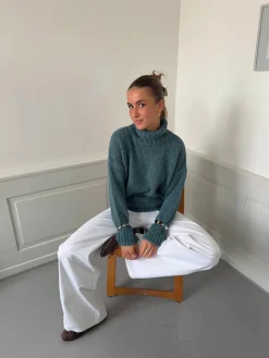 Valdamara oversized striktrøje med turtleneck - Blå