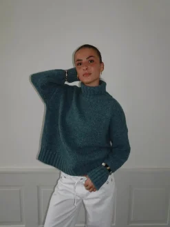 Valdamara oversized striktrøje med turtleneck - Blå