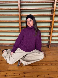 Valdamara oversized striktrøje med turtleneck - Lilla