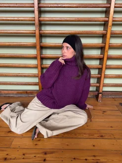 Valdamara oversized striktrøje med turtleneck - Lilla