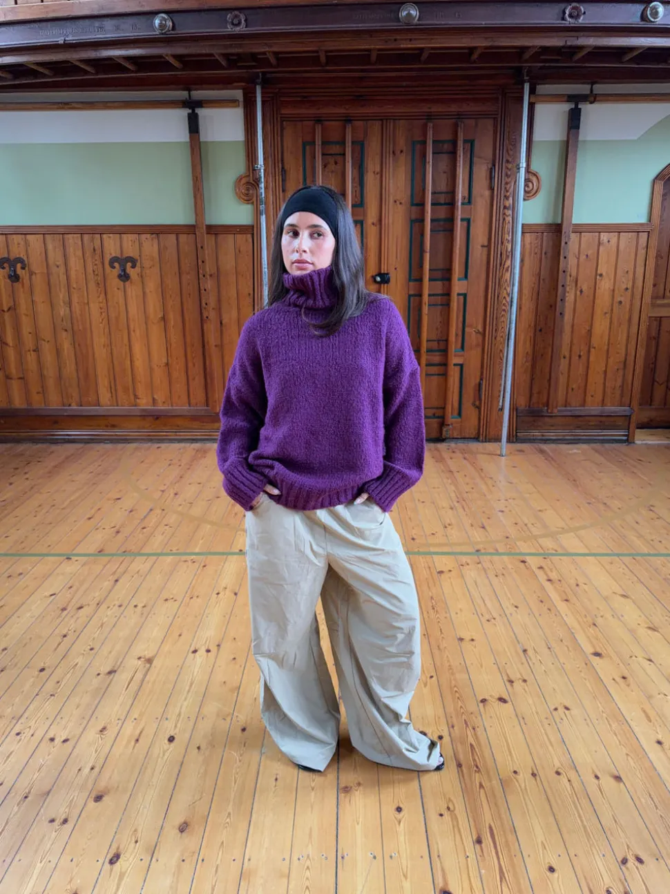 Valdamara oversized striktrøje med turtleneck - Lilla