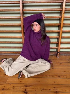 Valdamara oversized striktrøje med turtleneck - Lilla